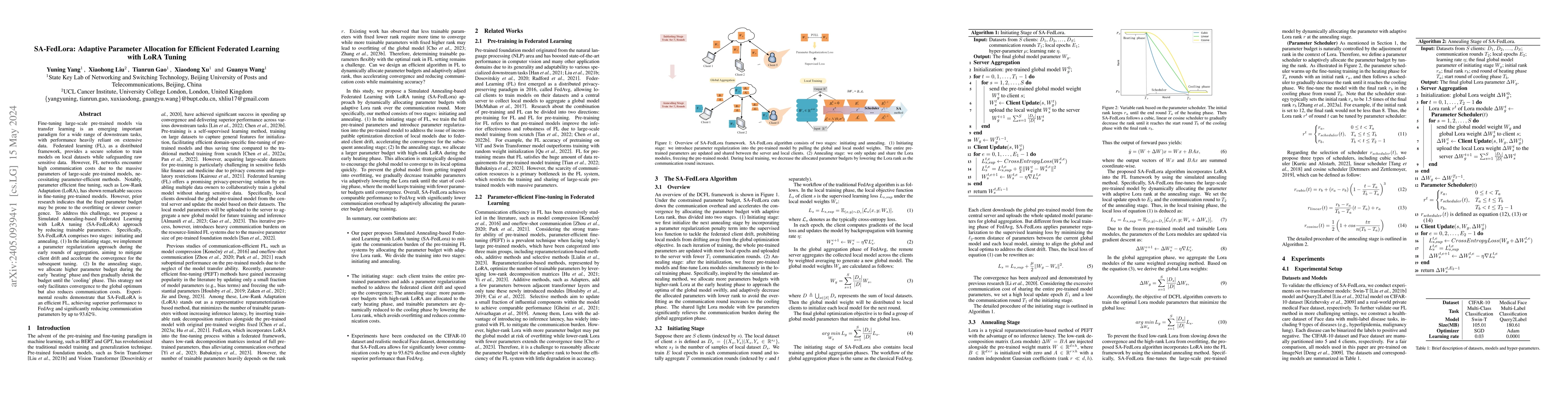Thumbnail for SA-FedLora: Adaptive Parameter Allocation for Efficient Federated
  Learning with LoRA Tuning