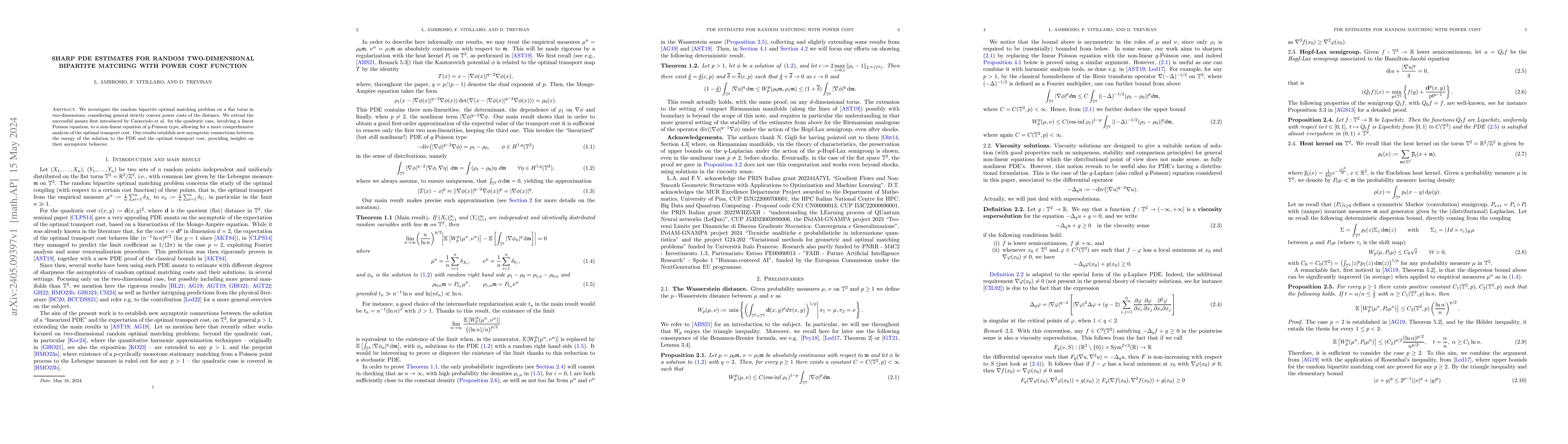 Thumbnail for Sharp PDE estimates for random two-dimensional bipartite matching with
  power cost function