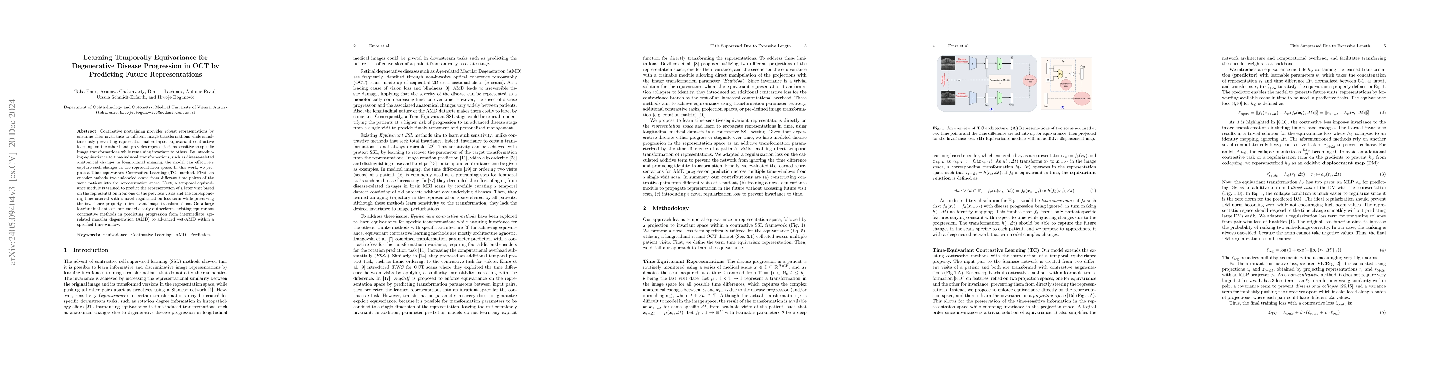 Thumbnail for Time-Equivariant Contrastive Learning for Degenerative Disease
  Progression in Retinal OCT