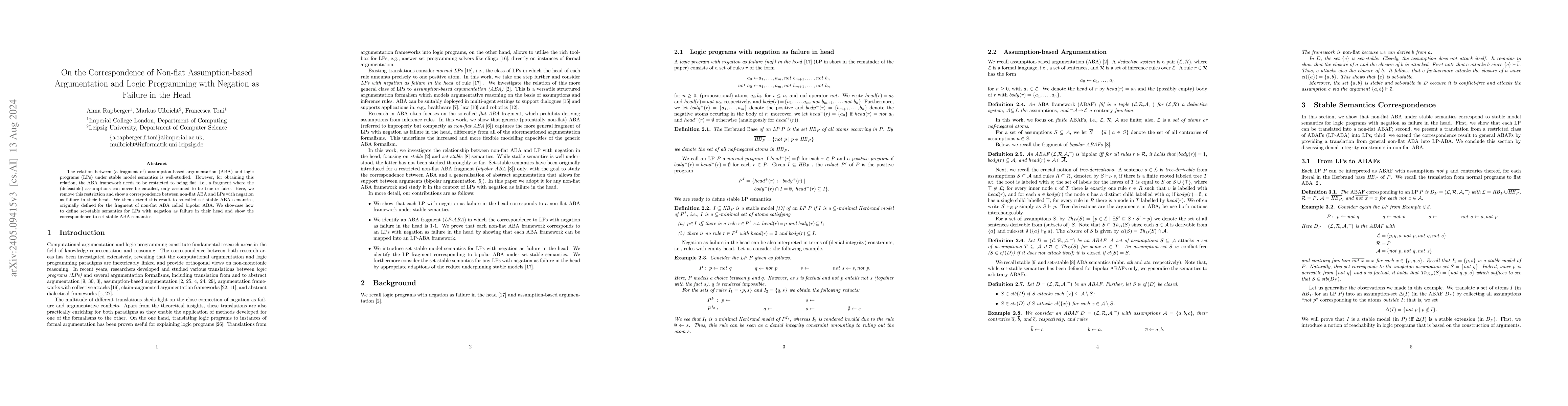 Thumbnail for On the Correspondence of Non-flat Assumption-based Argumentation and
  Logic Programming with Negation as Failure in the Head
