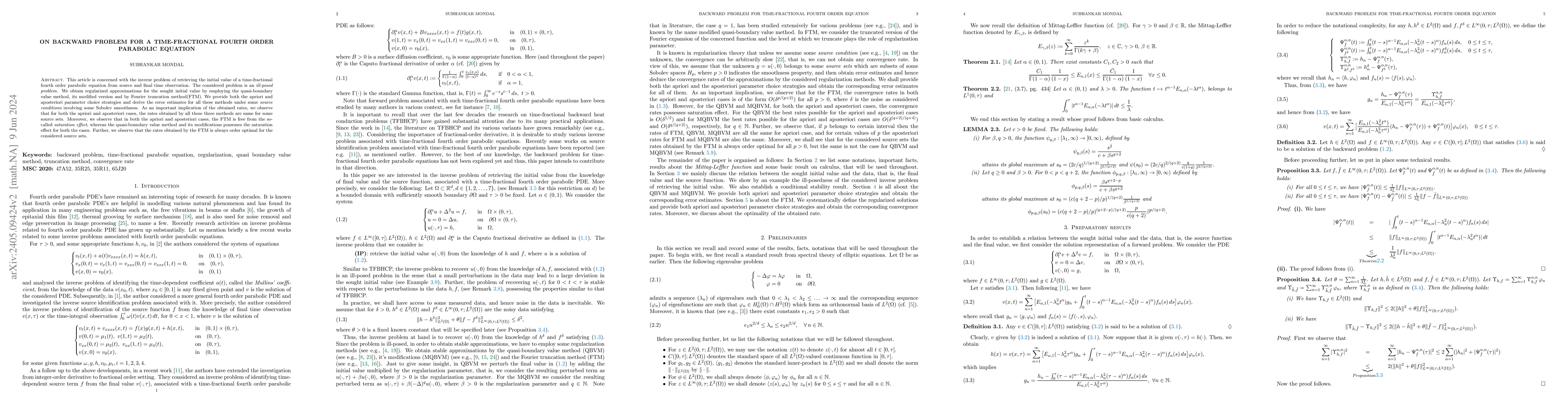 Thumbnail for On backward problem for a time-fractional fourth order parabolic
  equation
