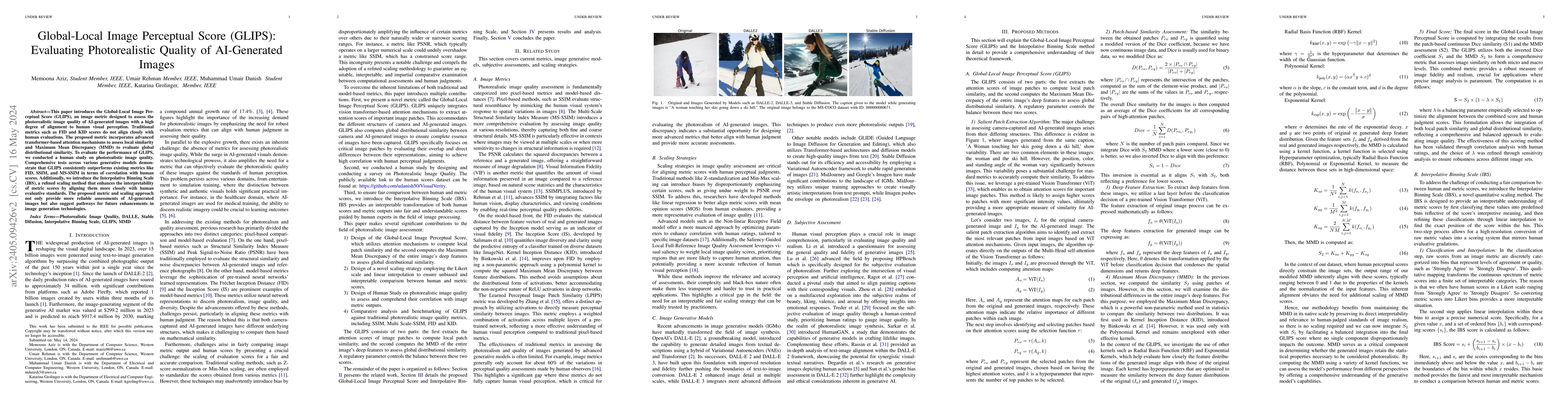 Thumbnail for Global-Local Image Perceptual Score (GLIPS): Evaluating Photorealistic
  Quality of AI-Generated Images
