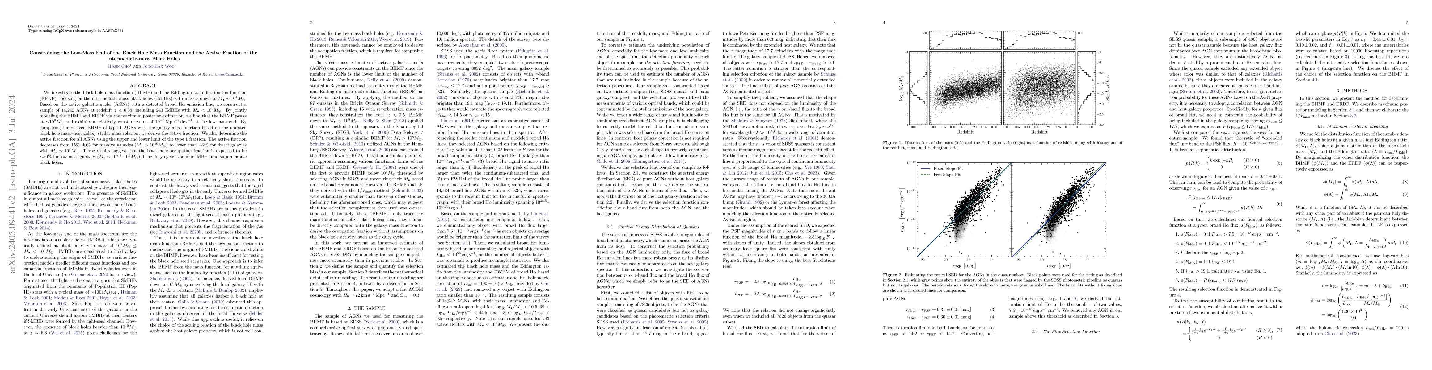 Thumbnail for Constraining the Low-Mass End of the Black Hole Mass Function and the
  Active Fraction of the Intermediate-mass Black Holes