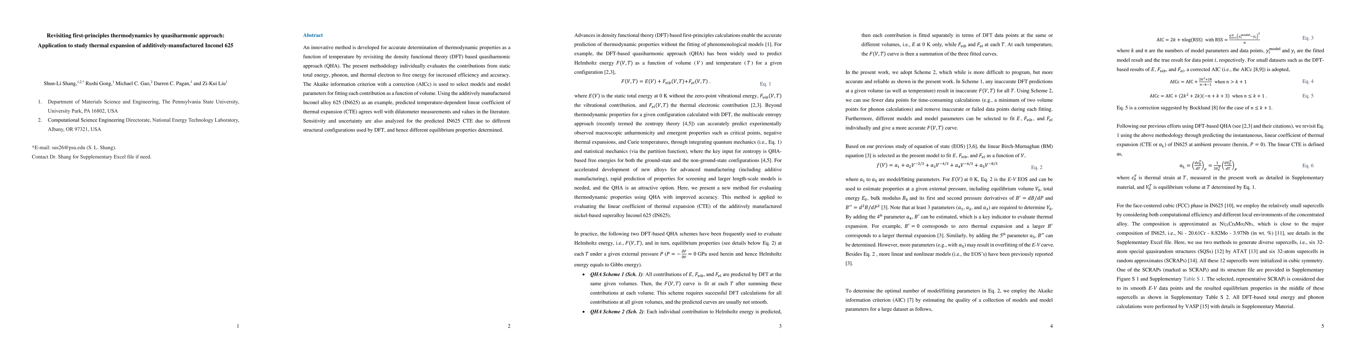 Thumbnail for Revisiting first-principles thermodynamics by quasiharmonic approach:
  Application to study thermal expansion of additively-manufactured Inconel 625