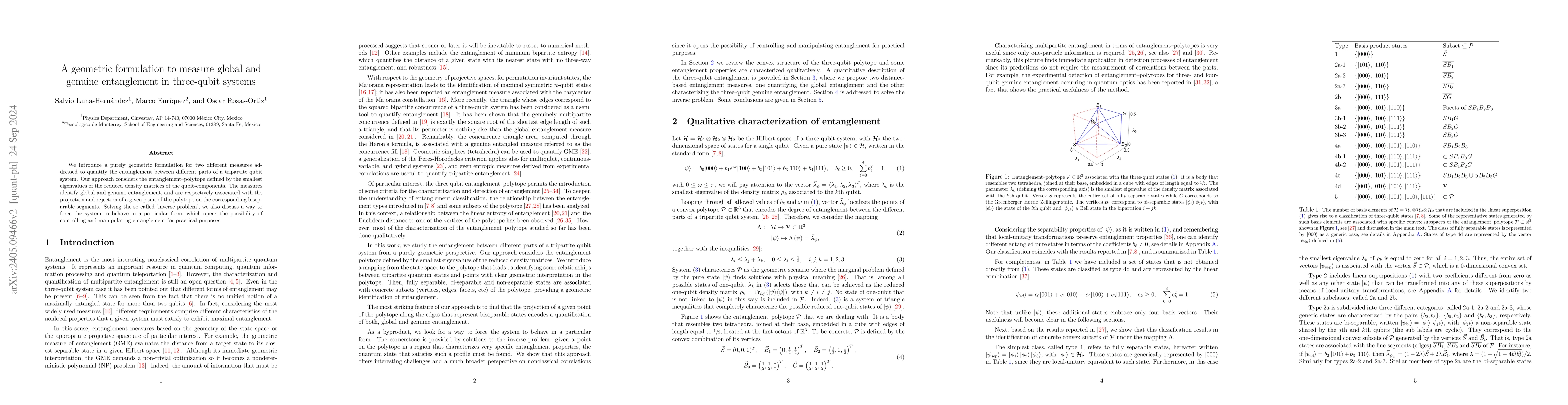 Thumbnail for A geometric formulation to measure global and genuine entanglement in
  three-qubit systems