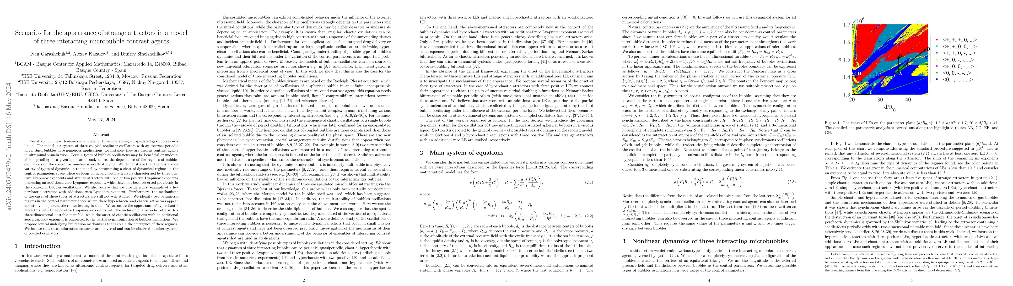 Thumbnail for Scenarios for the appearance of strange attractors in a model of three
  interacting microbubble contrast agents