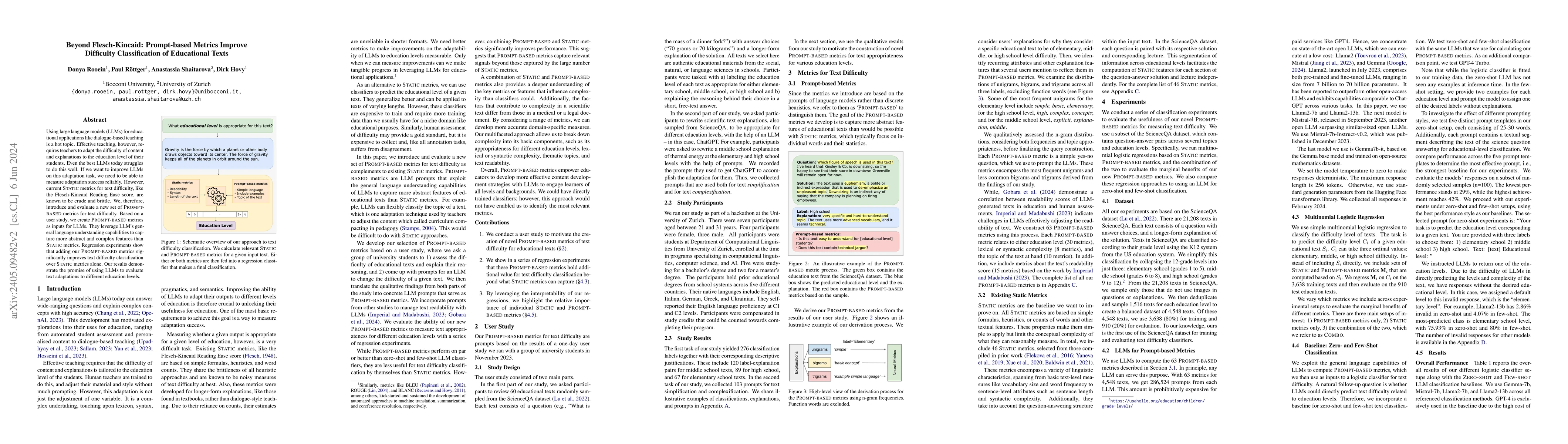 Thumbnail for Beyond Flesch-Kincaid: Prompt-based Metrics Improve Difficulty
  Classification of Educational Texts