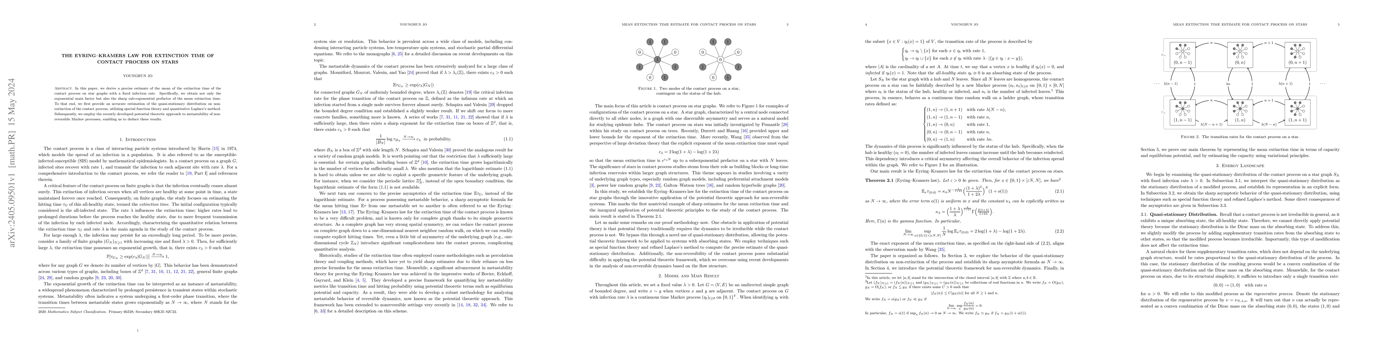 Thumbnail for The Eyring-Kramers Law for Extinction Time of Contact Process on Stars