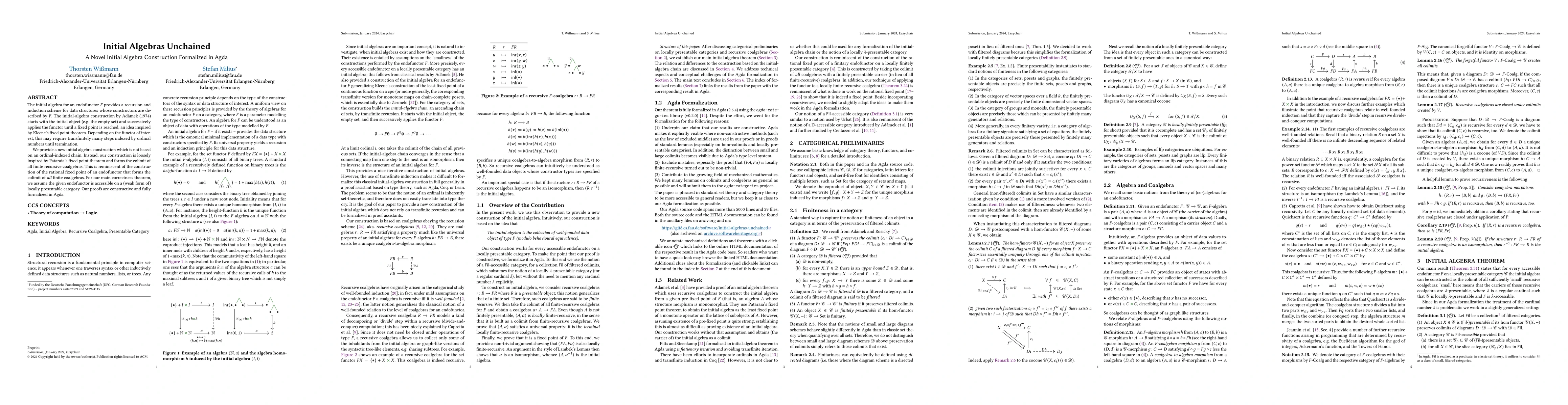 Thumbnail for Initial Algebras Unchained -- A Novel Initial Algebra Construction
  Formalized in Agda