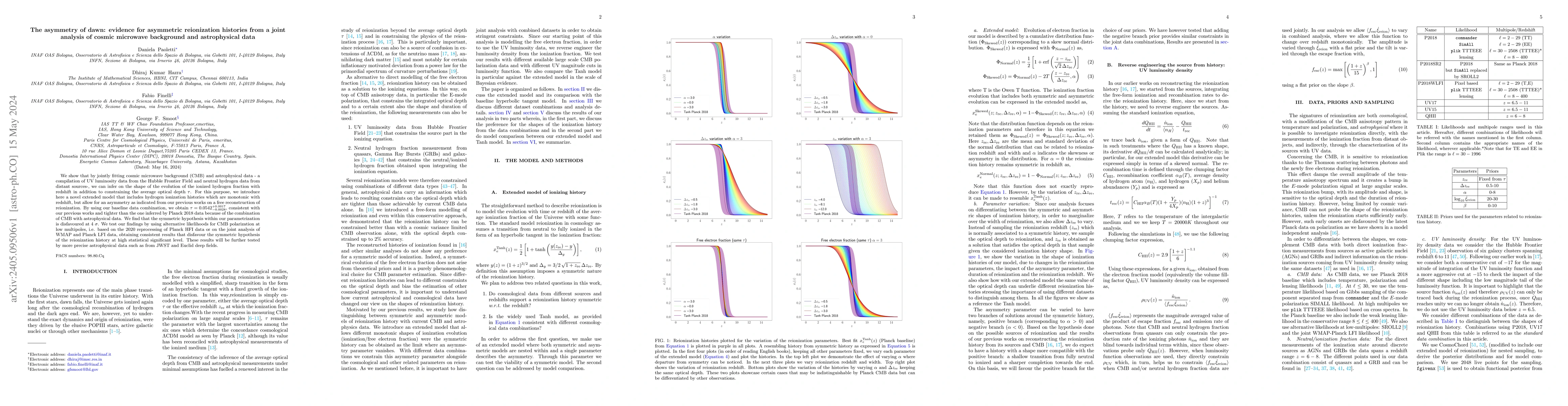 Thumbnail for The asymmetry of dawn: evidence for asymmetric reionization histories
  from a joint analysis of cosmic microwave background and astrophysical data