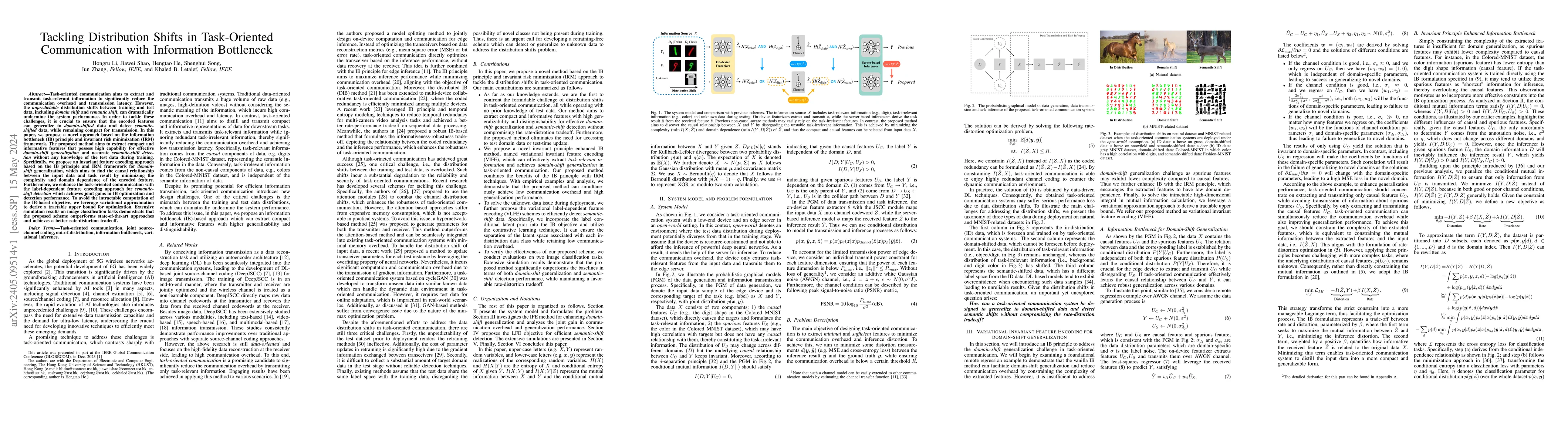 Thumbnail for Tackling Distribution Shifts in Task-Oriented Communication with
  Information Bottleneck
