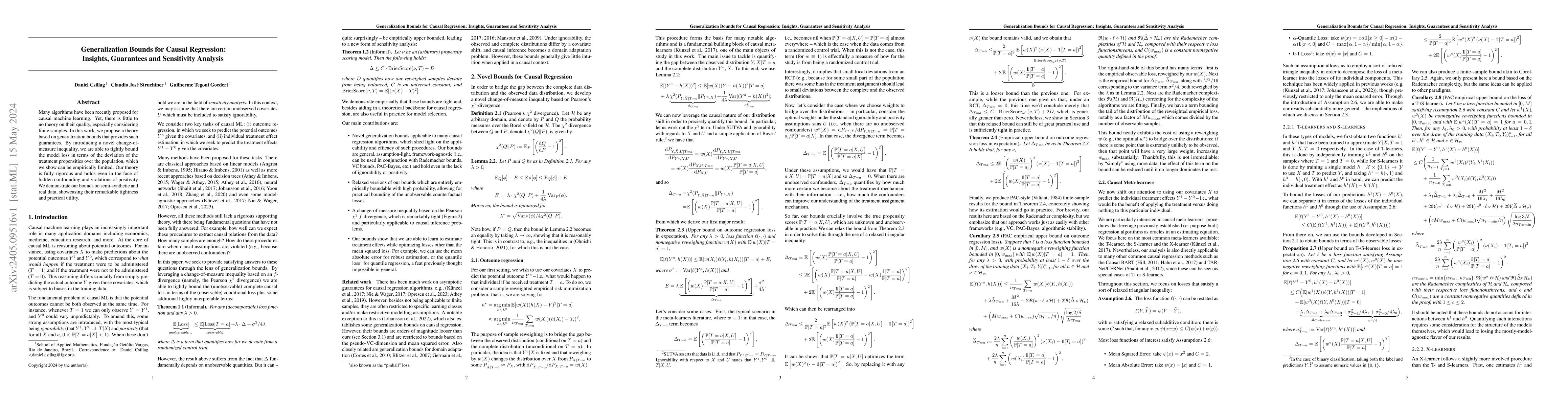 Thumbnail for Generalization Bounds for Causal Regression: Insights, Guarantees and
  Sensitivity Analysis