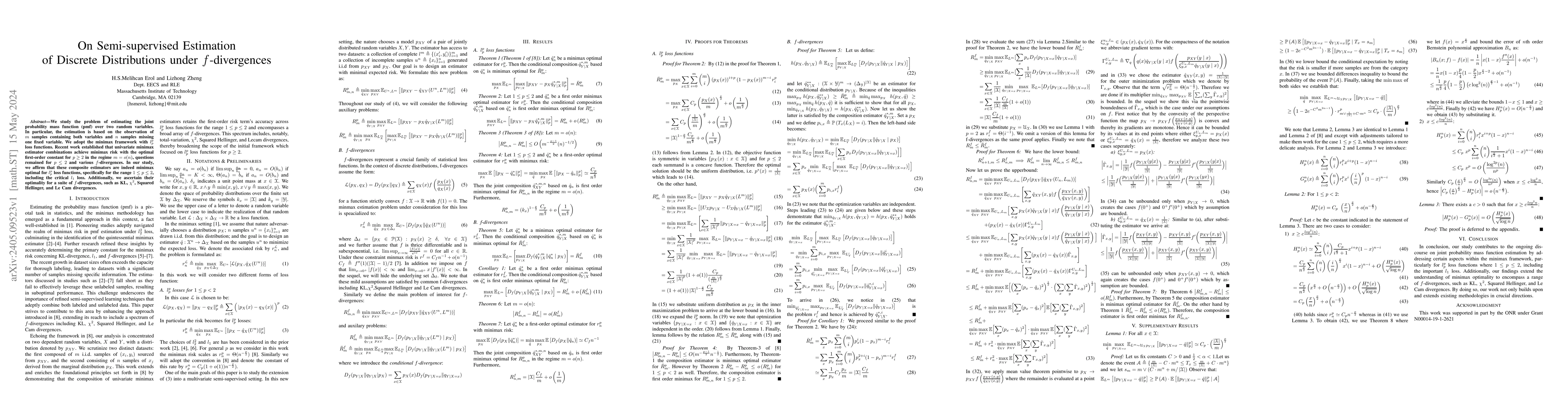 Thumbnail for On Semi-supervised Estimation of Discrete Distributions under
  f-divergences