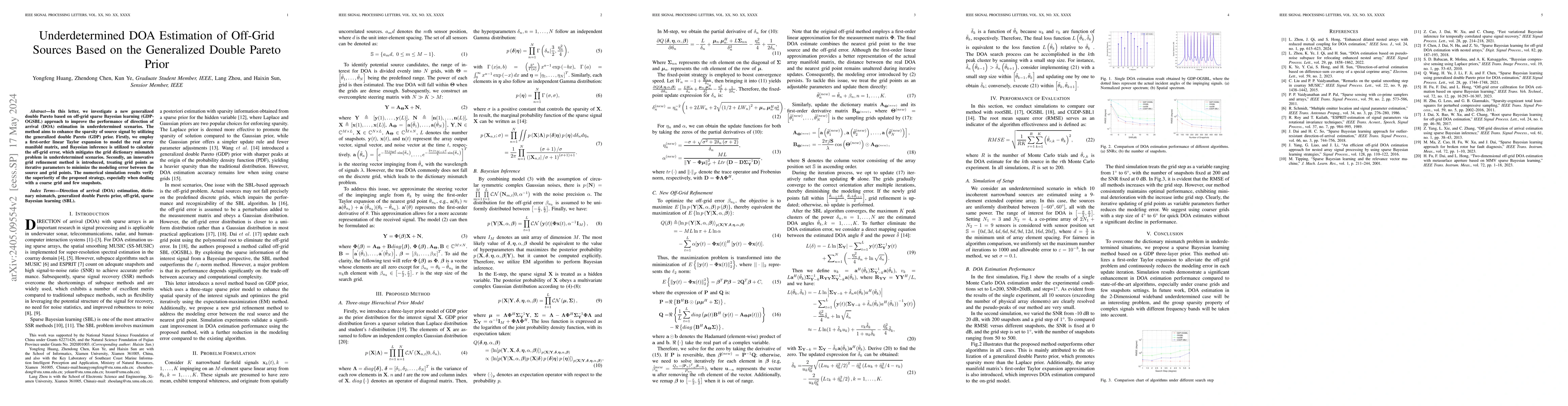 Thumbnail for Underdetermined DOA Estimation of Off-Grid Sources Based on the
  Generalized Double Pareto Prior