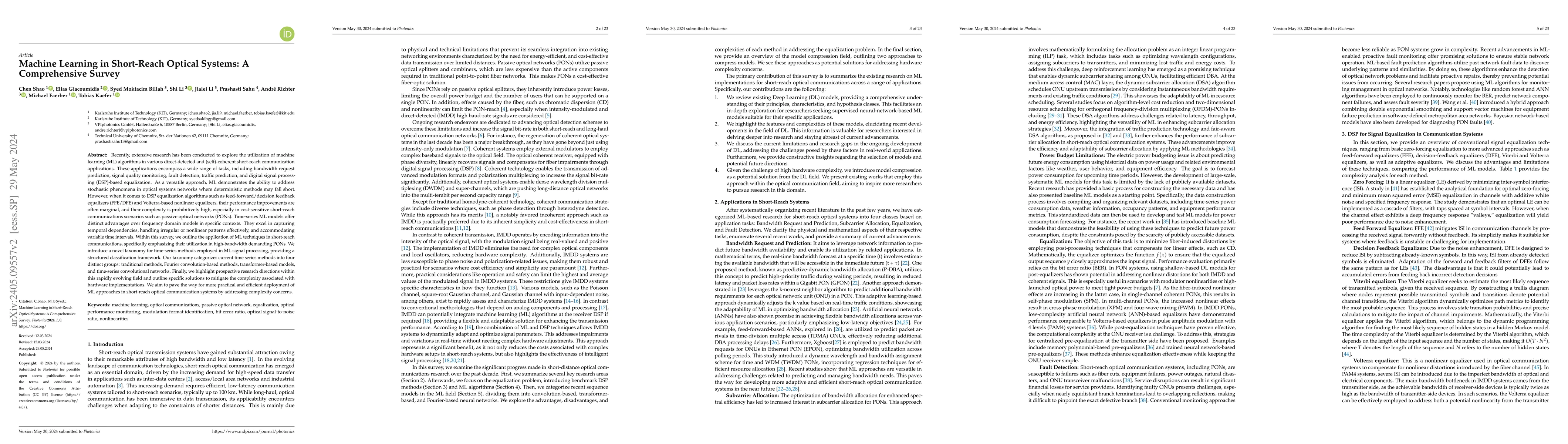 Thumbnail for Machine Learning in Short-Reach Optical Systems: A Comprehensive Survey