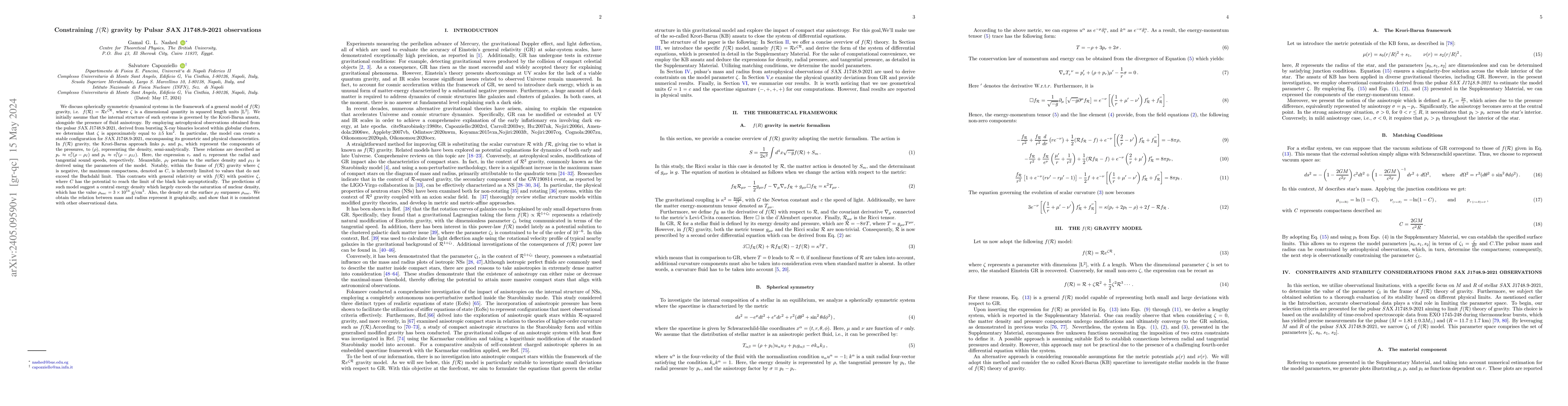Thumbnail for Constraining $f({\cal R})$ gravity by Pulsar {\textit SAX J1748.9-2021}
  observations