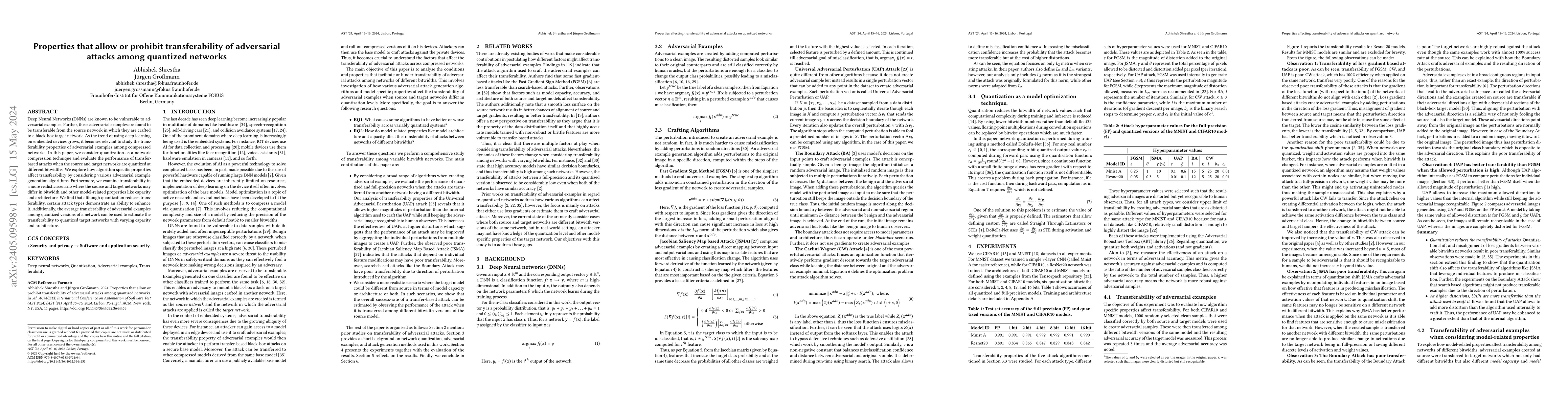 Thumbnail for Properties that allow or prohibit transferability of adversarial attacks
  among quantized networks