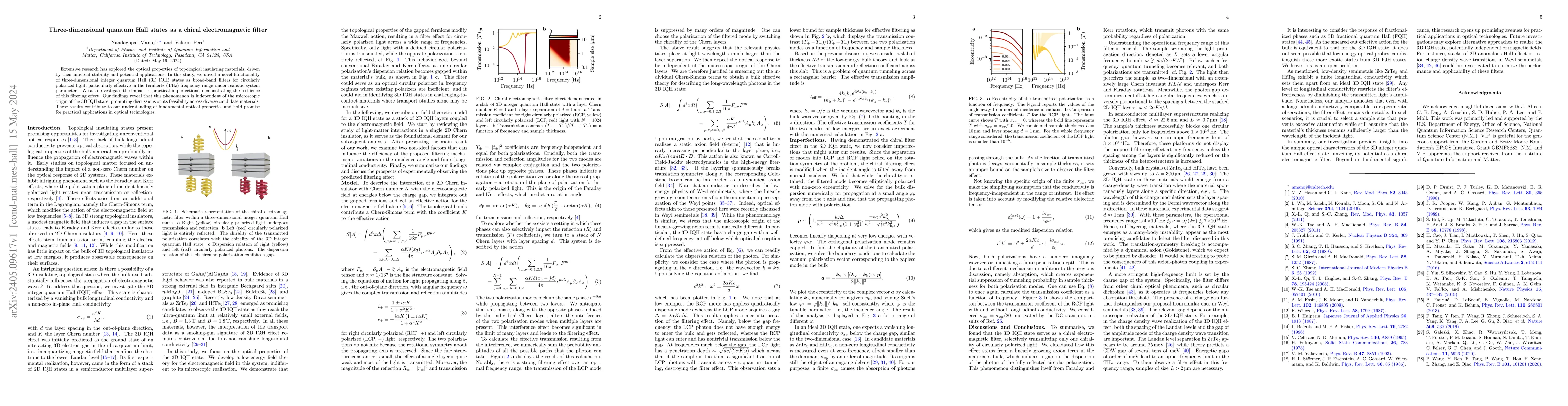 Thumbnail for Three-dimensional quantum Hall states as a chiral electromagnetic filter