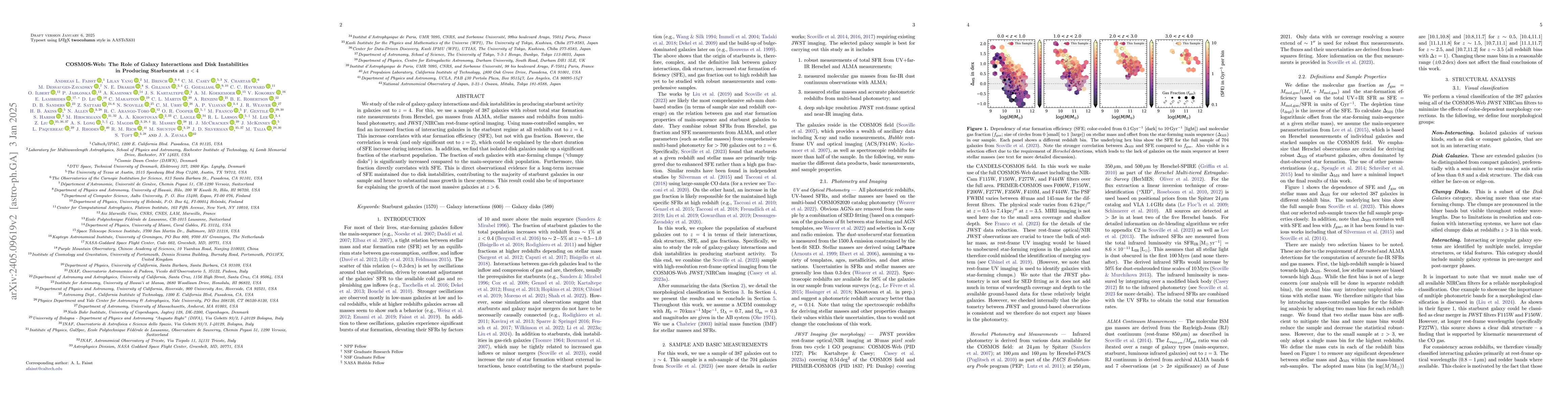 Thumbnail for COSMOS-Web: The Role of Galaxy Interactions and Disk Instabilities in
  Producing Starbursts at z<4