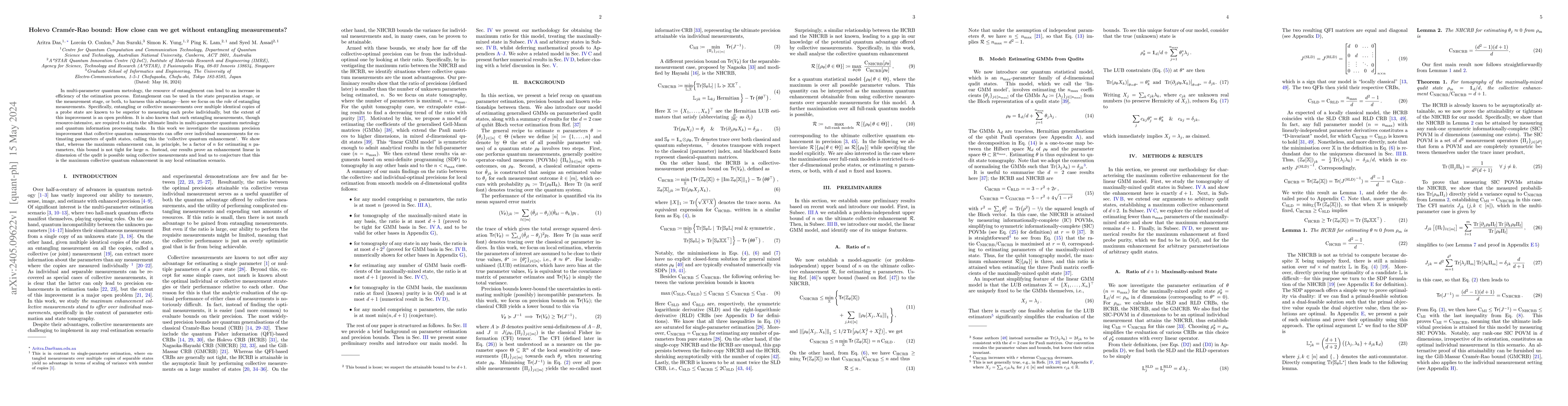 Thumbnail for Holevo Cram\'er-Rao bound: How close can we get without entangling
  measurements?