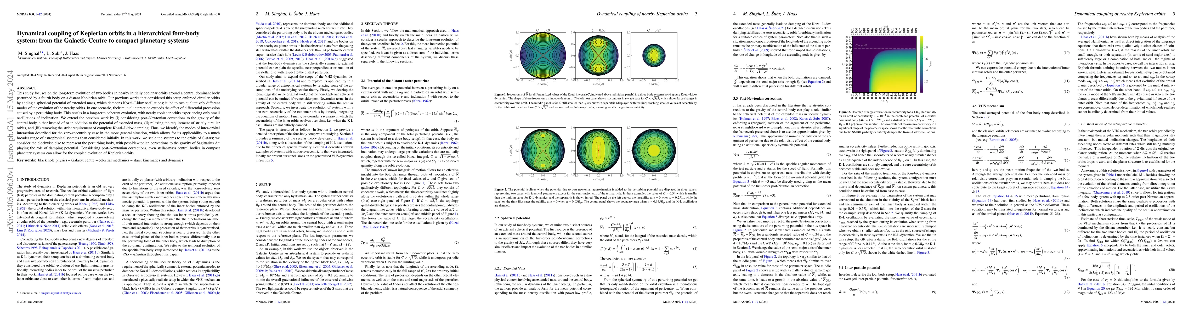 Thumbnail for Dynamical coupling of Keplerian orbits in a hierarchical four-body
  system: from the Galactic Centre to compact planetary systems