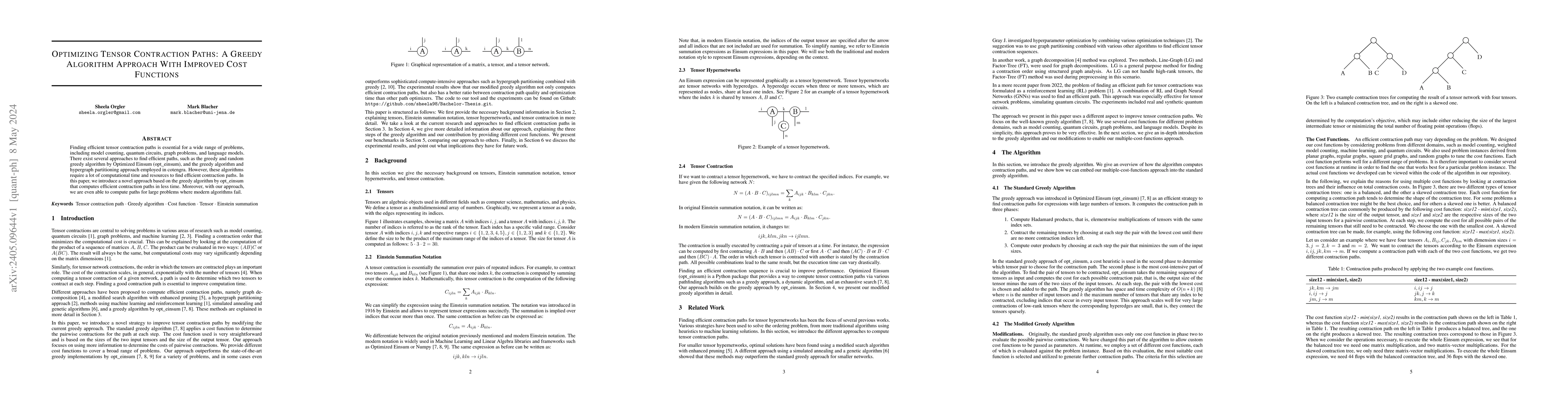 Thumbnail for Optimizing Tensor Contraction Paths: A Greedy Algorithm Approach With
  Improved Cost Functions