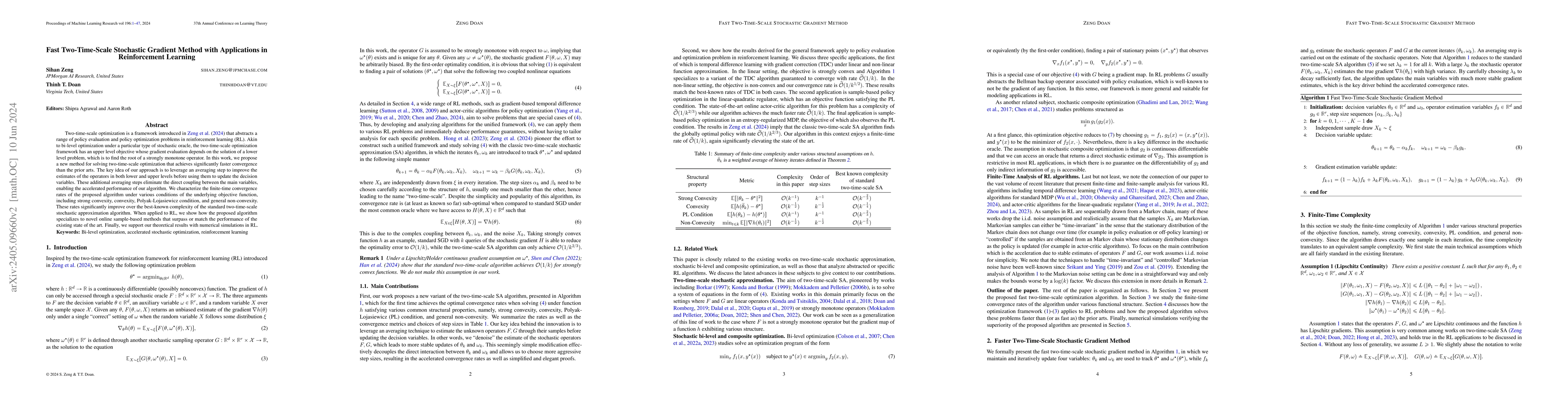 Thumbnail for Fast Two-Time-Scale Stochastic Gradient Method with Applications in
  Reinforcement Learning