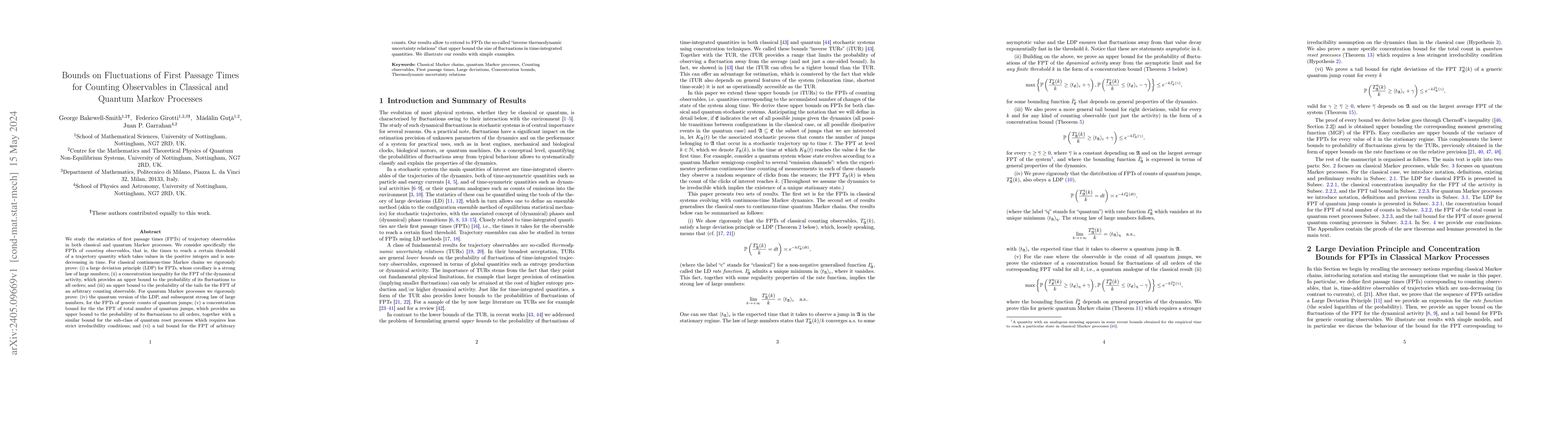 Thumbnail for Bounds on Fluctuations of First Passage Times for Counting Observables
  in Classical and Quantum Markov Processes