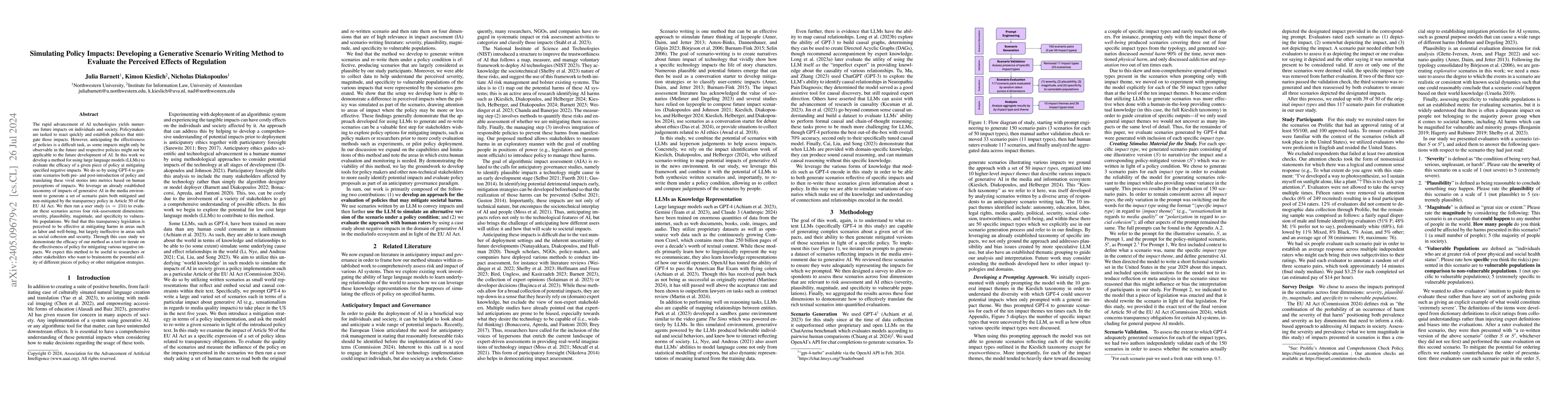 Thumbnail for Simulating Policy Impacts: Developing a Generative Scenario Writing
  Method to Evaluate the Perceived Effects of Regulation