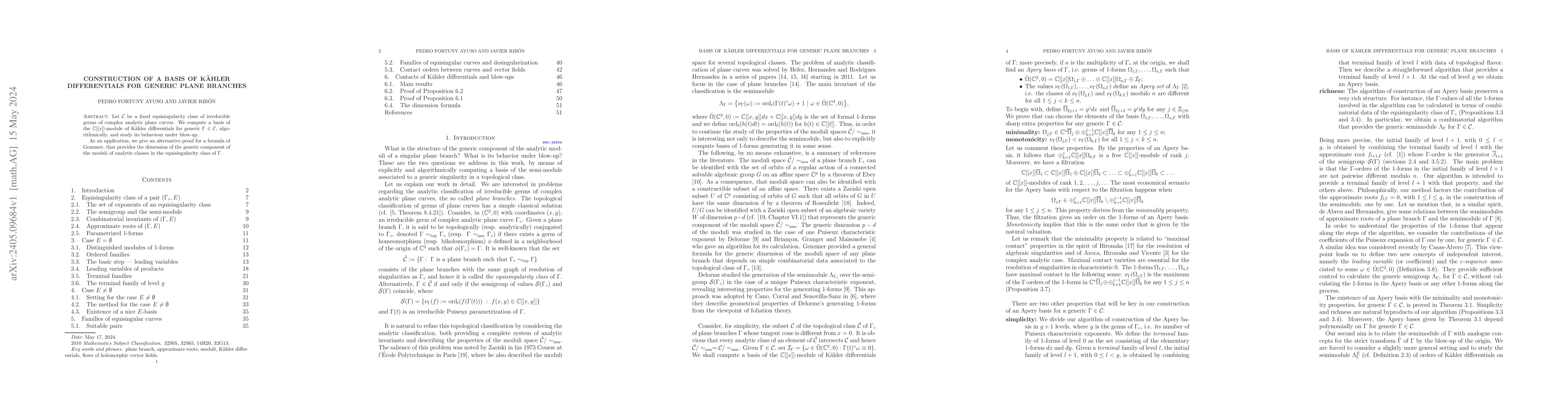 Thumbnail for Construction of a Basis of K\"{a}hler differentials for generic plane
  branches