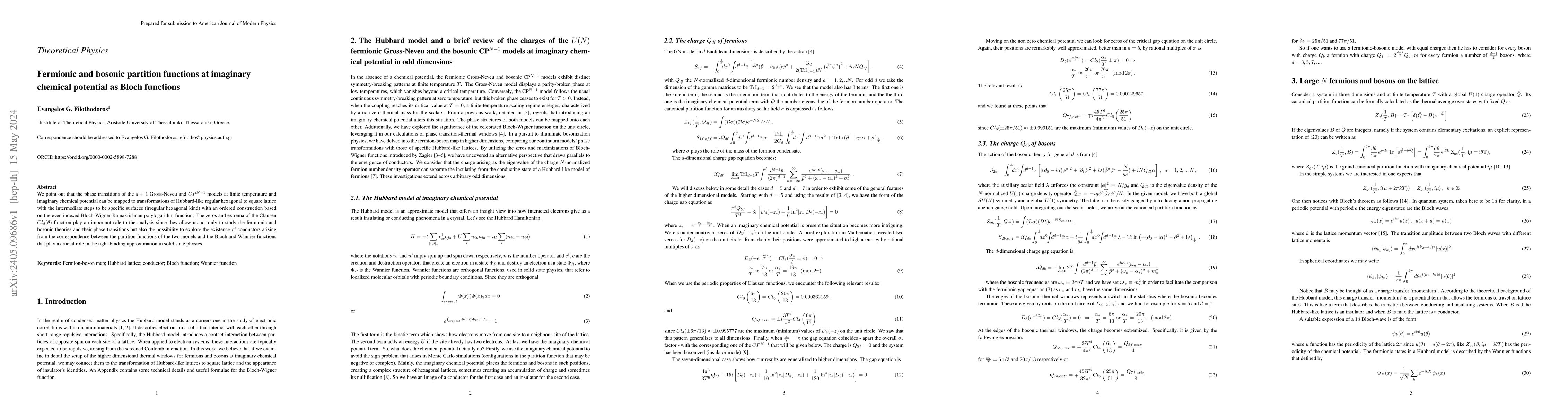 Thumbnail for Fermionic and bosonic partition functions at imaginary chemical
  potential as Bloch functions