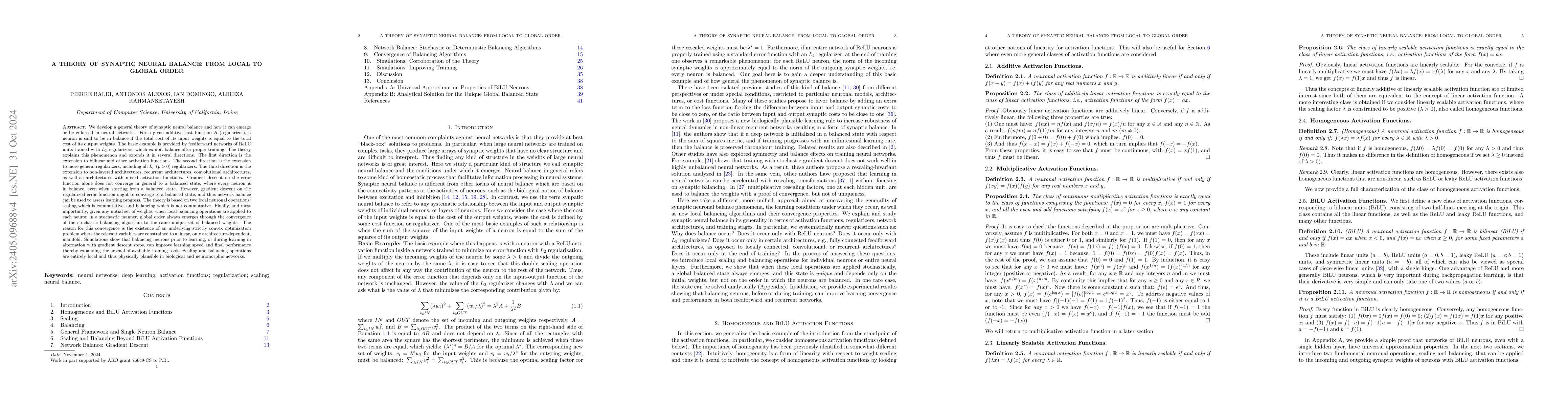 Thumbnail for From Local to Global Order: A Theory of Neural Synaptic Balance