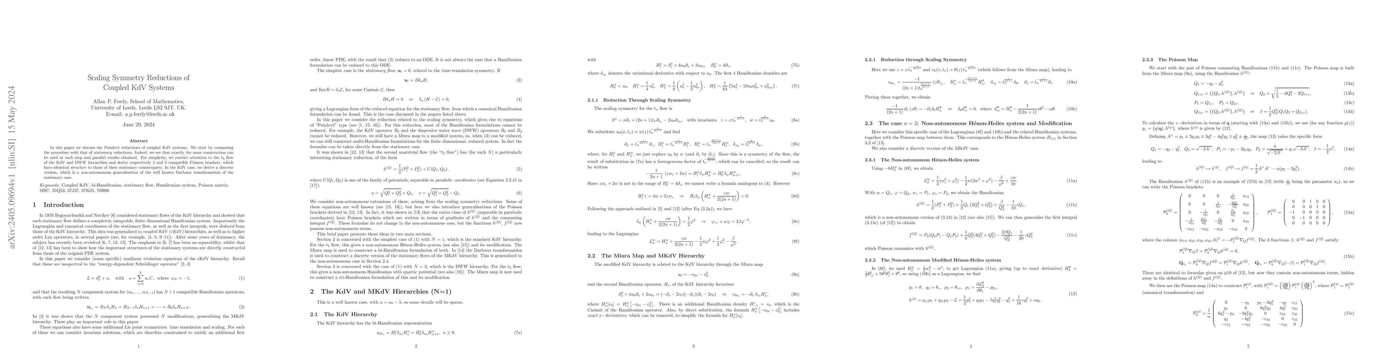 Thumbnail for Scaling Symmetry Reductions of Coupled KdV Systems