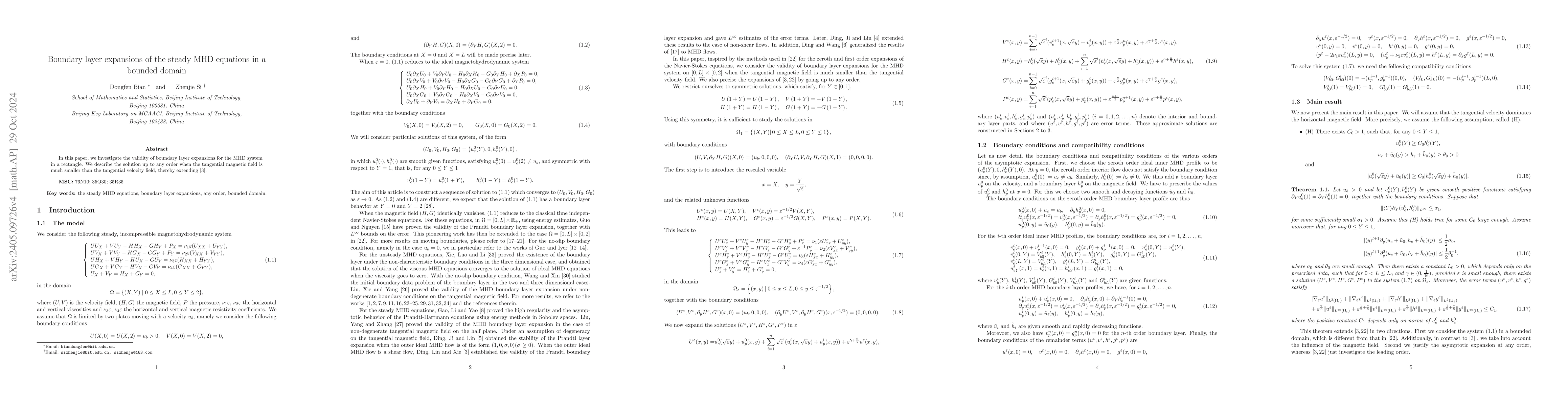 Thumbnail for Boundary layer expansions of the steady MHD equations in a bounded
  domain