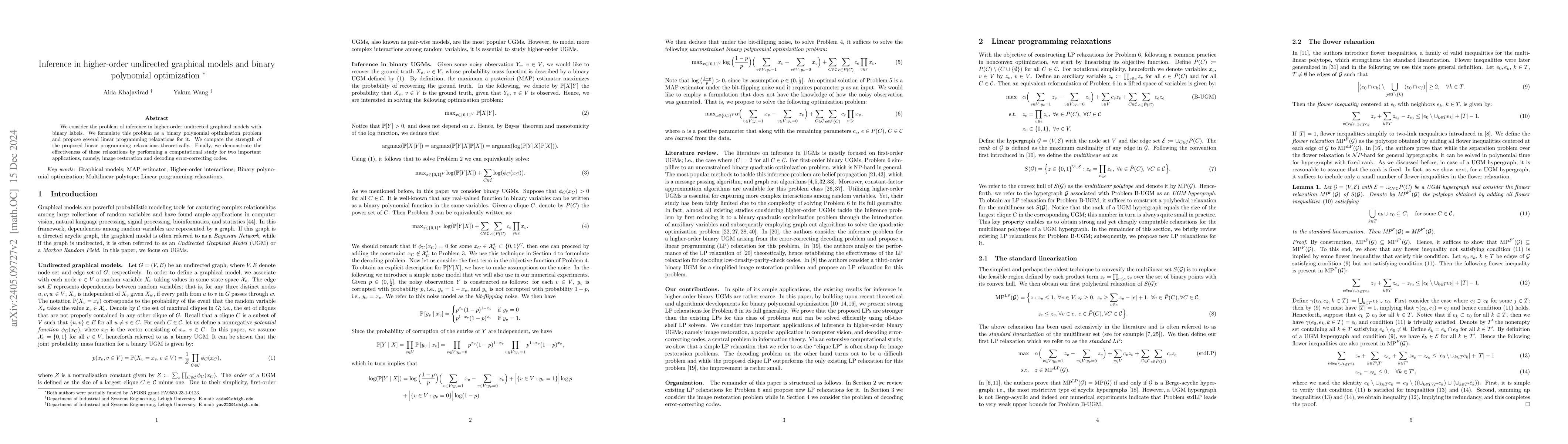 Thumbnail for Inference in higher-order undirected graphical models and binary
  polynomial optimization
