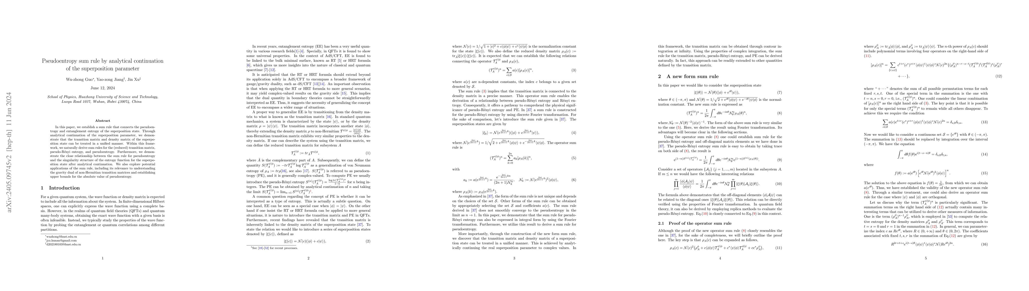 Thumbnail for Pseudoentropy sum rule by analytical continuation of the superposition
  parameter