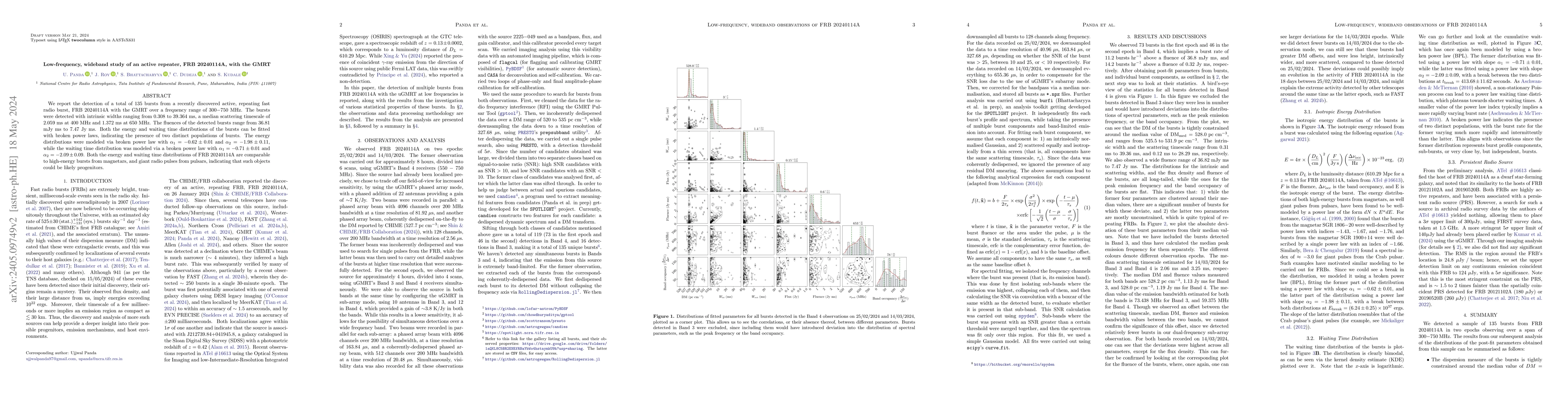 Thumbnail for Low-frequency, wideband study of an active repeater, FRB 20240114A, with
  the GMRT