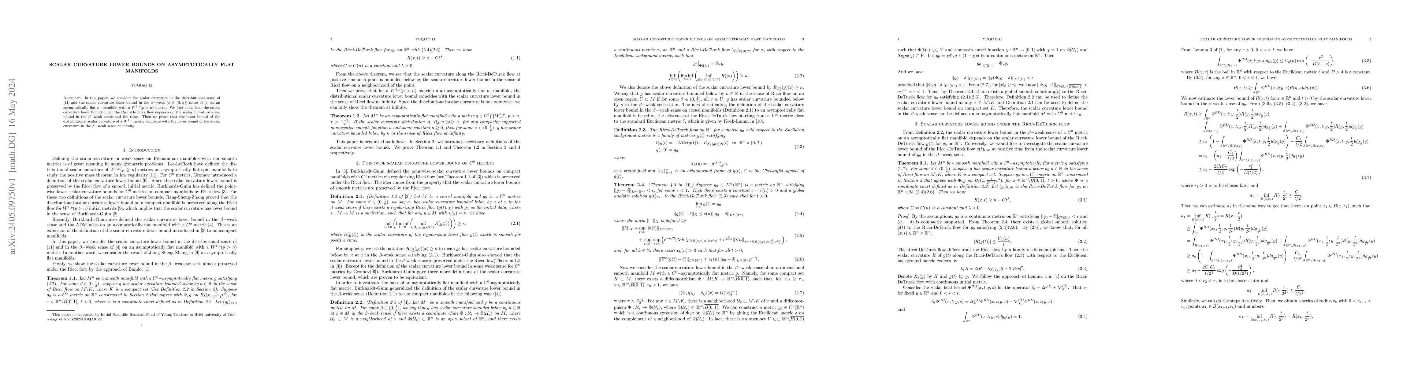 Thumbnail for Scalar curvature lower bounds on asymptotically flat manifolds