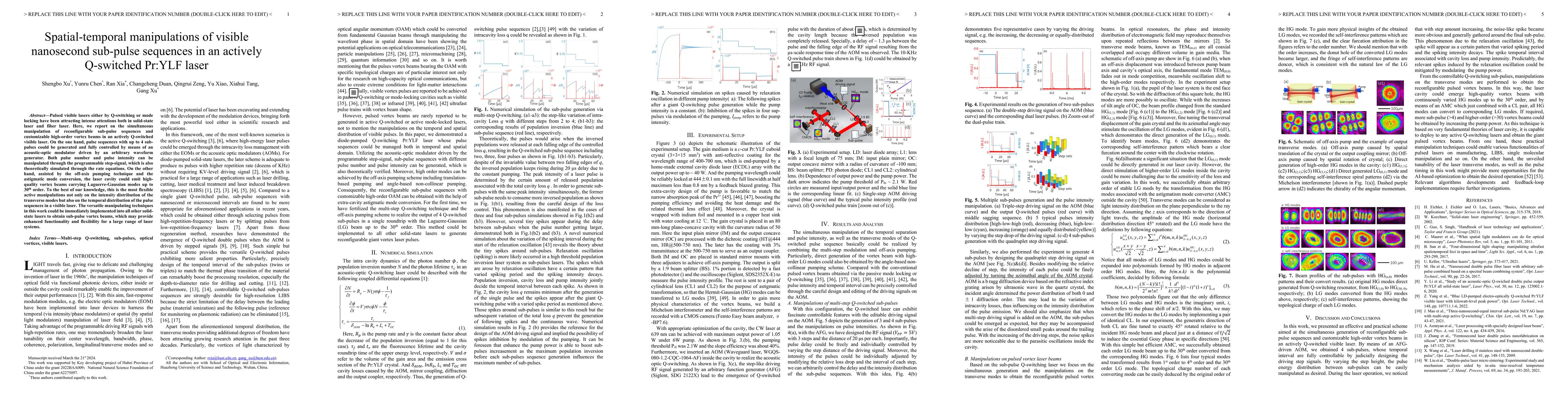 Thumbnail for Spatial-temporal manipulations of visible nanosecond sub-pulse sequences
  in an actively Q-switched Pr:YLF laser