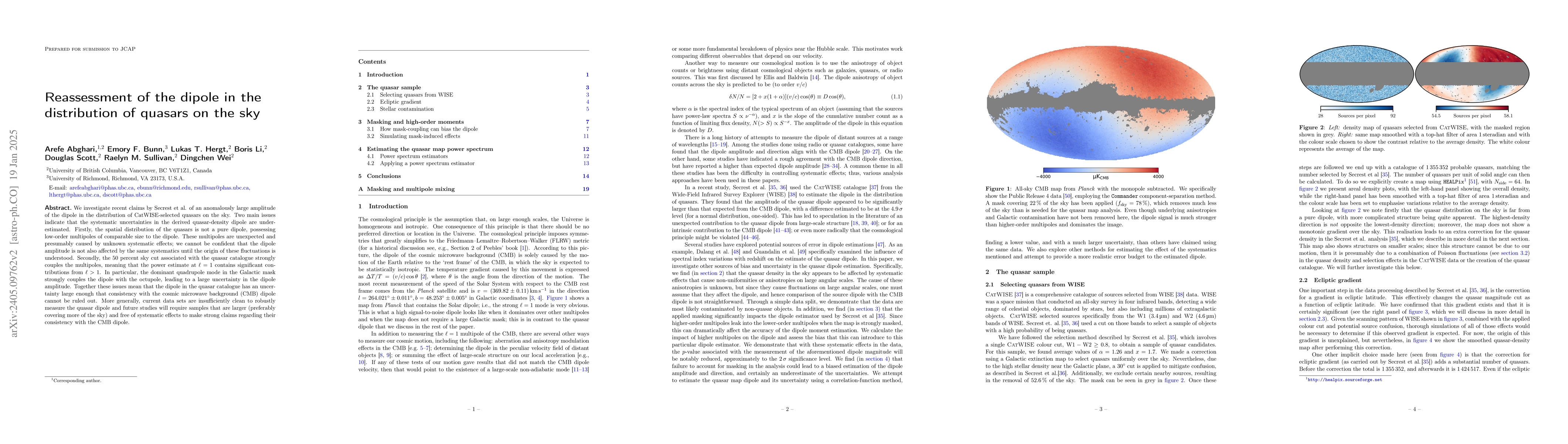 Thumbnail for Reassessment of the dipole in the distribution of quasars on the sky