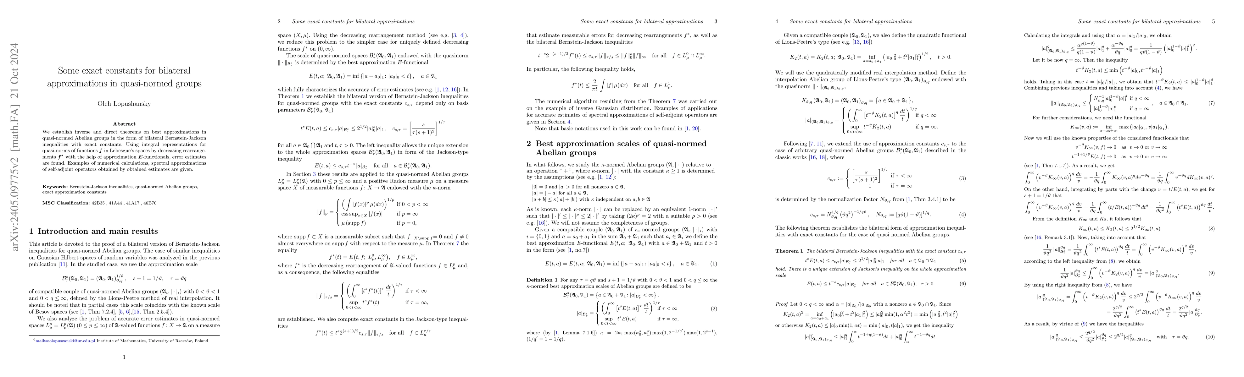 Thumbnail for Some exact constants for bilateral approximations in quasi-normed groups