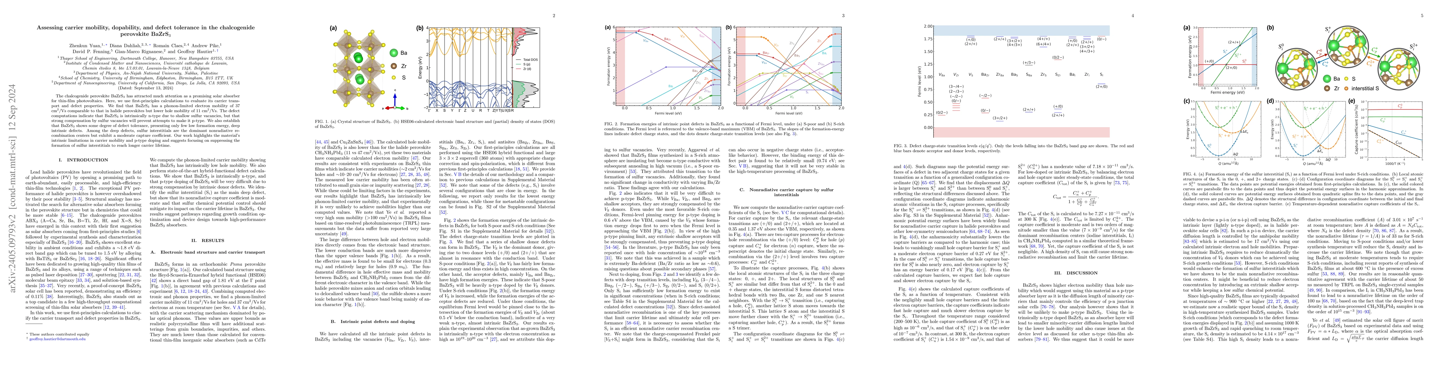 Thumbnail for Assessing carrier mobility, dopability, and defect tolerance in the
  chalcogenide perovskite BaZrS$_3$