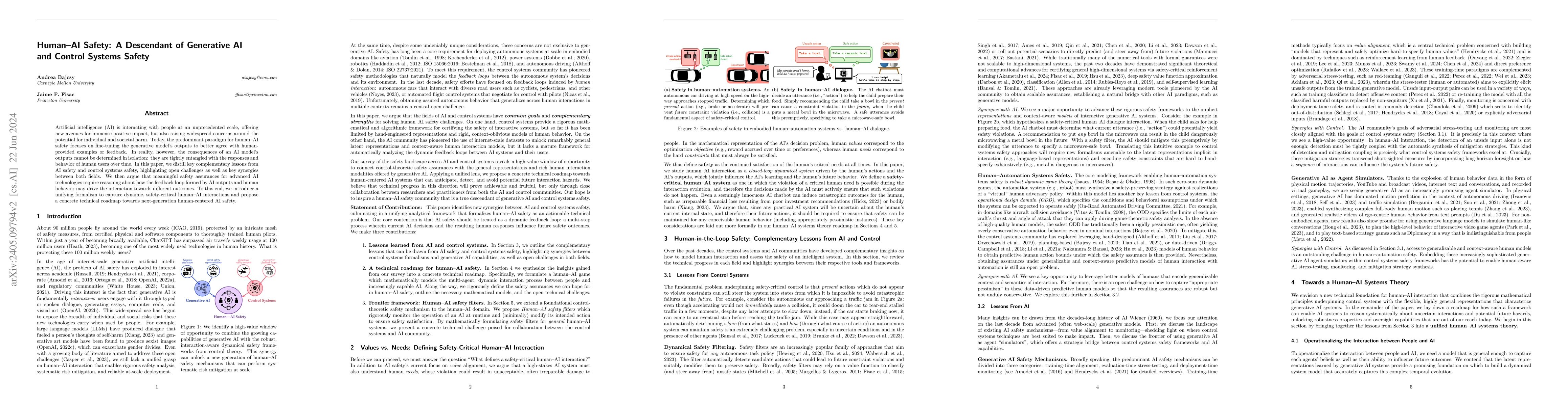 Thumbnail for Human-AI Safety: A Descendant of Generative AI and Control Systems
  Safety