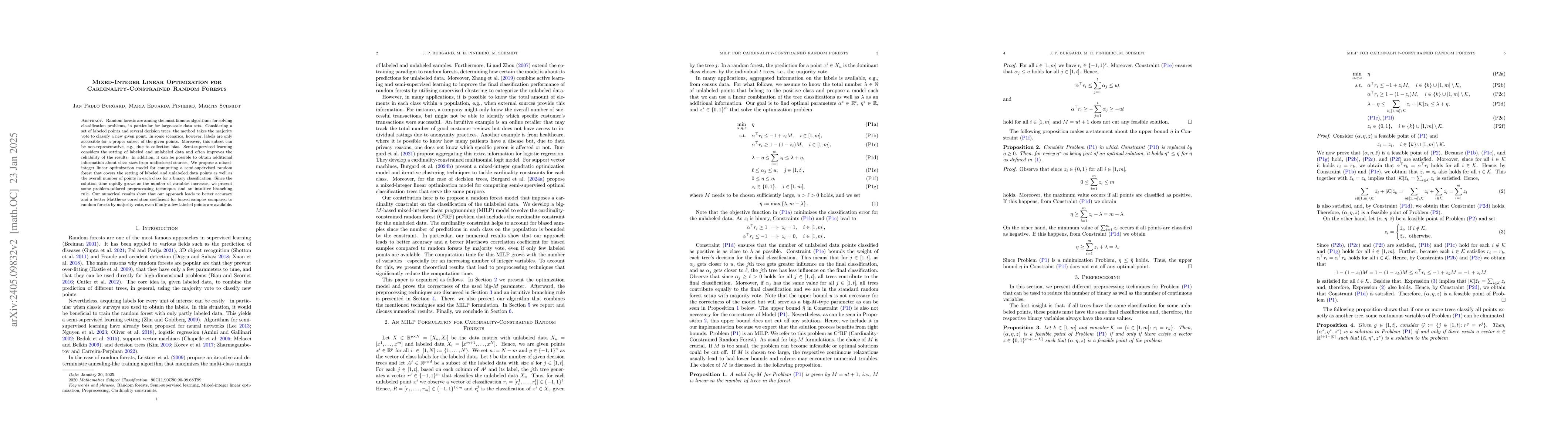 Thumbnail for Mixed-Integer Linear Optimization for Cardinality-Constrained Random
  Forests