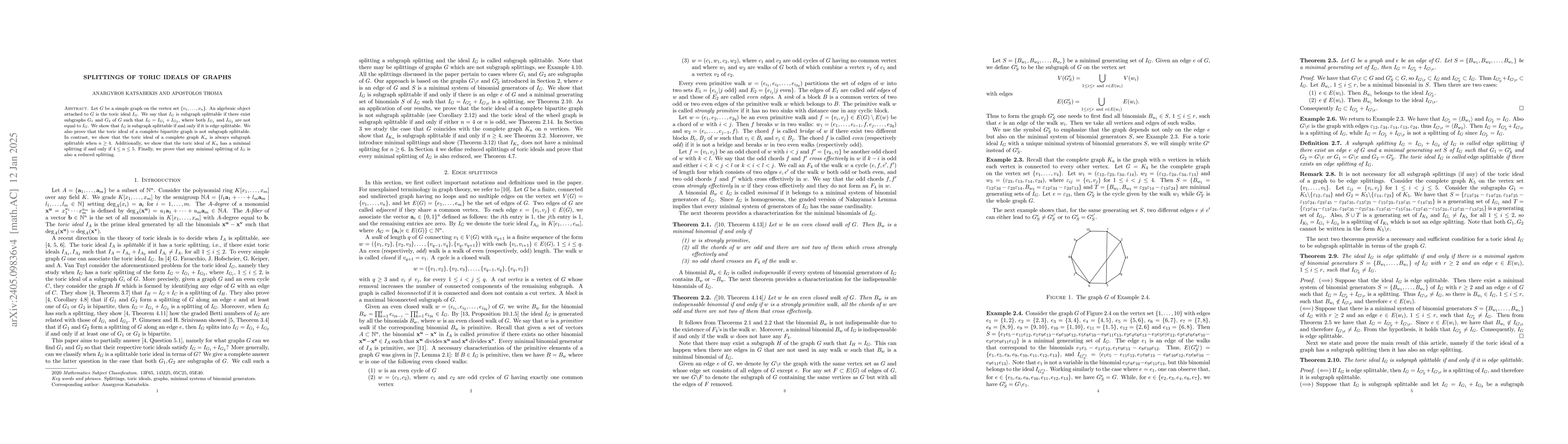 Thumbnail for Splittings of toric ideals of graphs