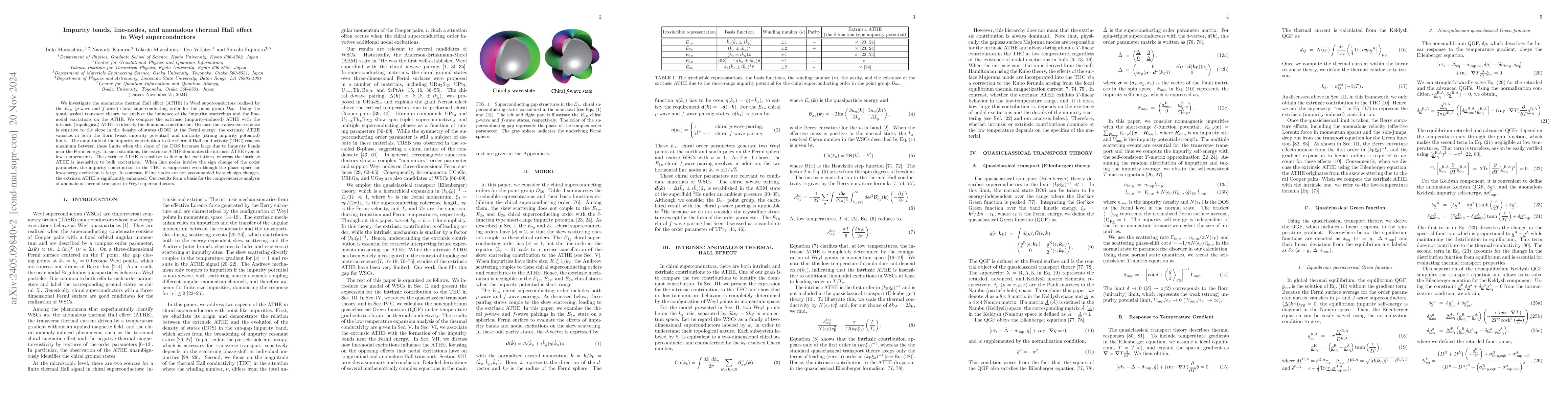 Thumbnail for Impurity bands, line-nodes, and anomalous thermal Hall effect in Weyl
  superconductors