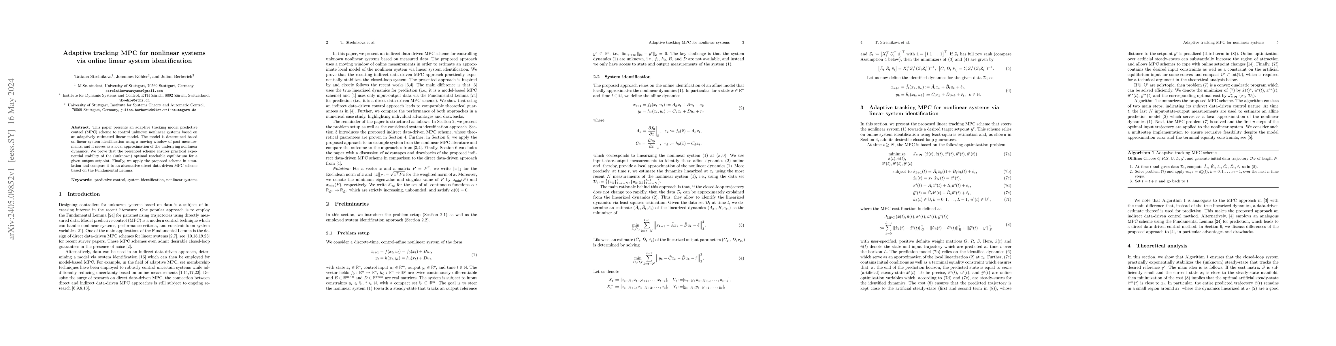 Thumbnail for Adaptive tracking MPC for nonlinear systems via online linear system
  identification