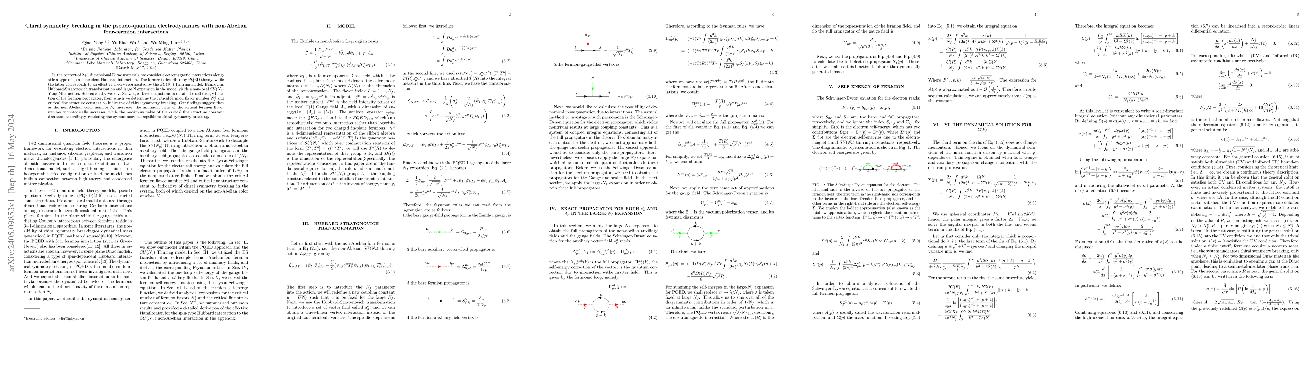Thumbnail for Chiral symmetry breaking in the pseudo-quantum electrodynamics with
  non-Abelian four-fermion interactions