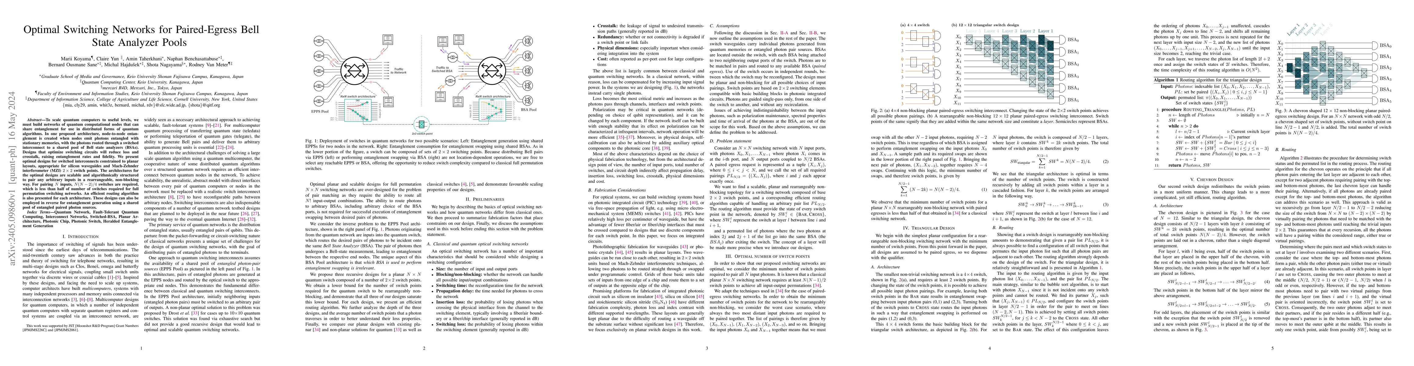 Thumbnail for Optimal Switching Networks for Paired-Egress Bell State Analyzer Pools