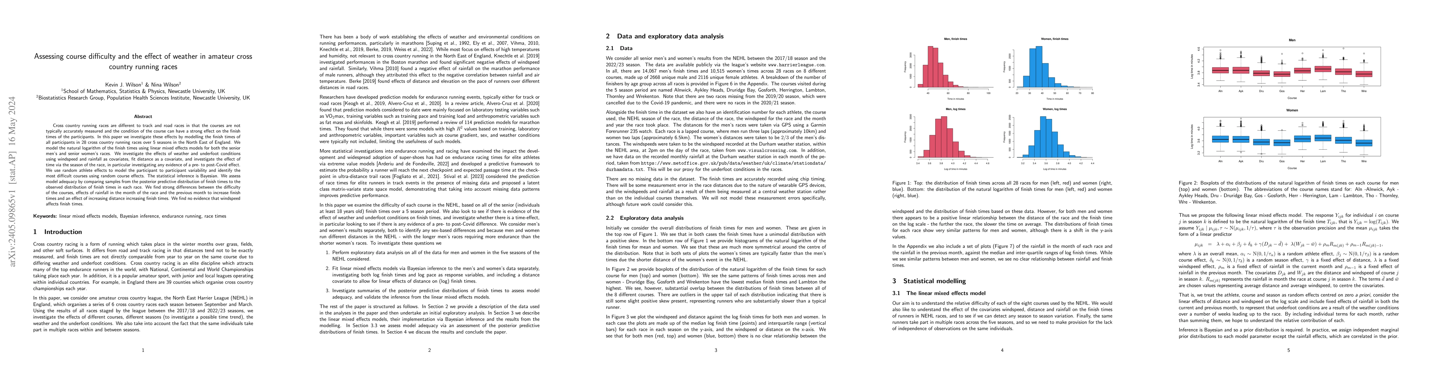 Thumbnail for Assessing course difficulty and the effect of weather in amateur cross
  country running races